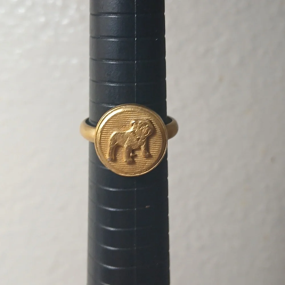 Bulldog Ring Sterling Gold Plated Vintage 3D Size 8
